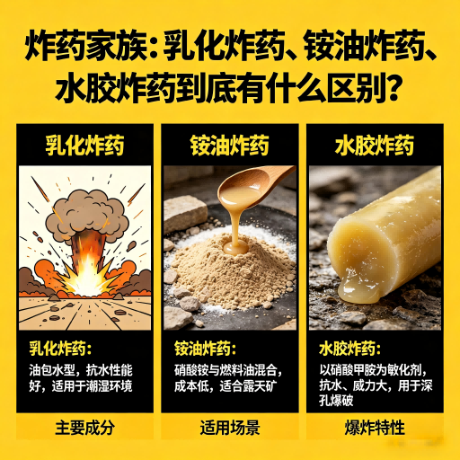 上犹炸药家族：乳化炸药、铵油炸药、水胶炸药到底有什么区别？